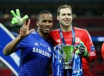 Chelsea's Didier Drogba and Petr Cech