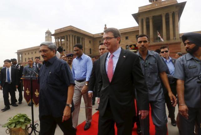 US Defence Secretary Ash Carter with Indian counterpart in 2015. US-India Defence relations