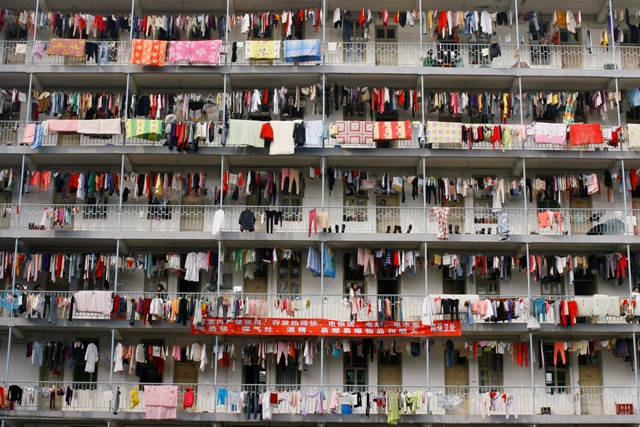 Overcrowded building at a college in Wuhan, Hubei province.