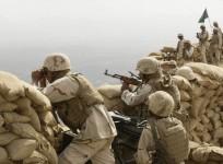 Saudi soldiers at Khoba, a frontline border post with Yemen