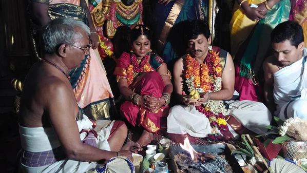 A picture of Vidharth (Vidhardh)'s marriage with Gayathri Devi. Vidharth (Vidhardh) Marries Gayathri Devi
