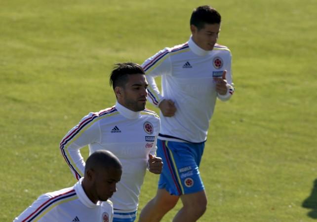 Radamel Falcao (C) and James Rodriguez (R) will lead the attack for Colombia. Radamel Falcao