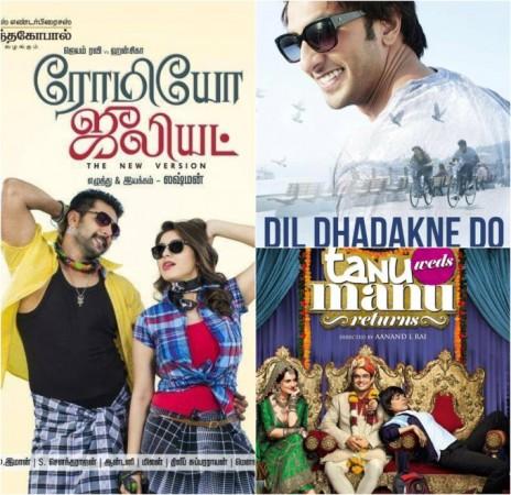 A collage of 'Romeo Juliet', 'Dil Dhadakne Do' and 'Tanu Weds Manu Returns'. 'Romeo Juliet' Beats 'Dil Dhadakne Do', 'Tanu Weds Manu Returns' in Chennai