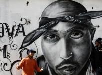 Graffiti of murdered rapper Tupac Shakur in the Cova da Moura district in Lisbon