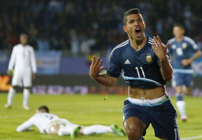 Sergio Aguero celebrates after scoring against Uruguay. Sergio Aguero