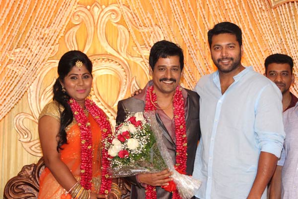 Jayam Ravi at Vidharth-Gayathri Devi Wedding Reception. Jayam Ravi at Vidharth's Wedding Reception