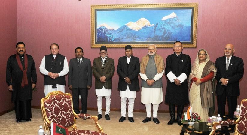 Heads of nations after the closing session of the 18th Saarc Summit in Kathmandu, Nepal, on November 27, 2014. Saarc Summit