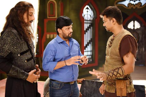 Kiccha Sudeep and Vijay on the sets of Puli. Sudeep and Vijay on the Set of Puli