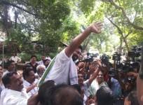 KS Sabarinathan celebrates his victory with his followers in Aruvikkara