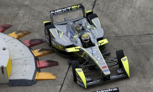 China Racing Formula E Team driver Nelson Piquet Jr. drives a Formula E car during a practice Formula E