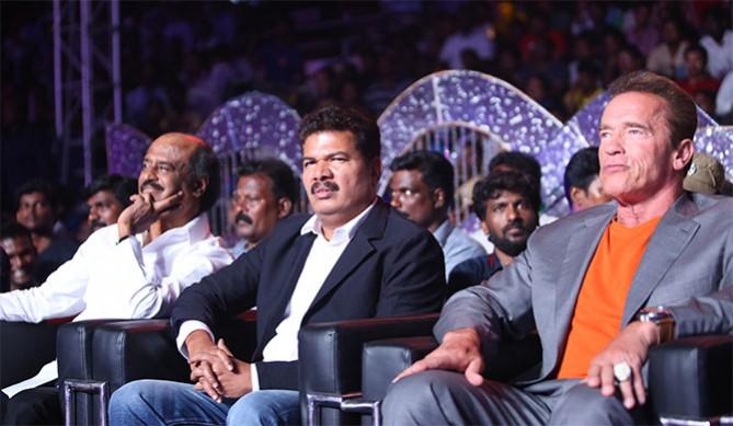 Rajinikanth, Shankar and Arnold in the picture. Rajinikanth, Shankar and Arnold