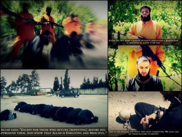 A Syrian rebel group has released an execution video showing the killing of 18 Isis fighters