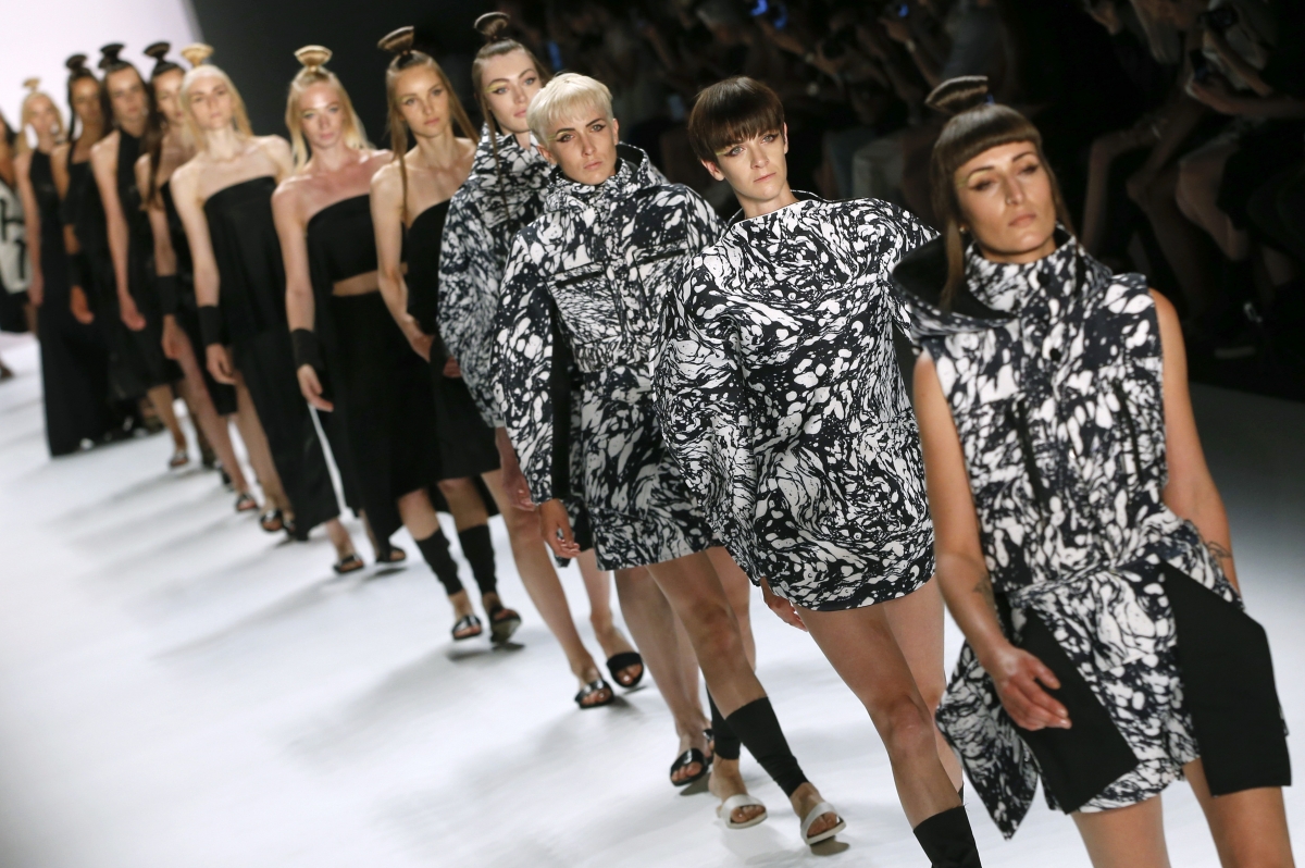 Models presents a creation by Pearly Wong at Berlin Fashion Week Spring/Summer 2016 models presents a creation by Pearly Wong at Berlin Fashion Week Spring/Summer 2016