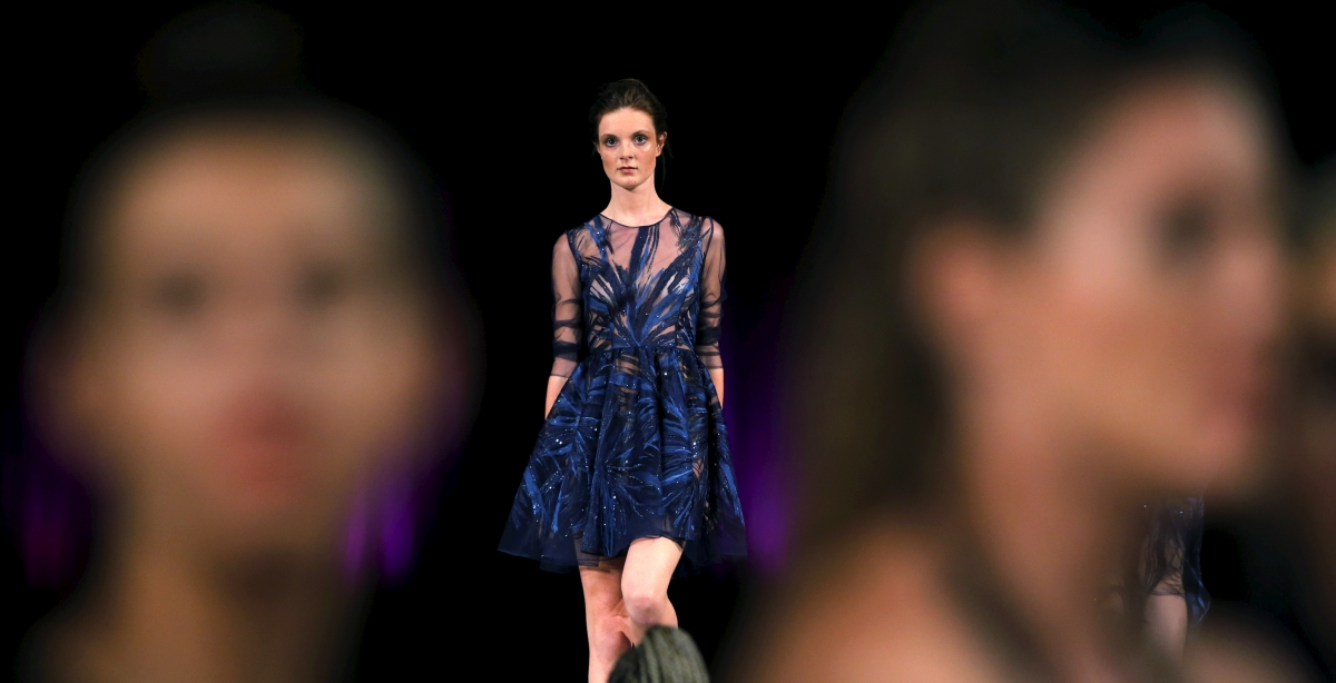 A model presents a creation by Marcel Ostertag at Berlin Fashion Week Spring/Summer 2016 in Berlin, Germany A model presents a creation by Marcel Ostertag at Berlin Fashion Week Spring/Summer 2016 in Berlin, Germany