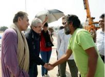 Oscar winning French director Claude Lelouch meets SS Rajamouli on the set of