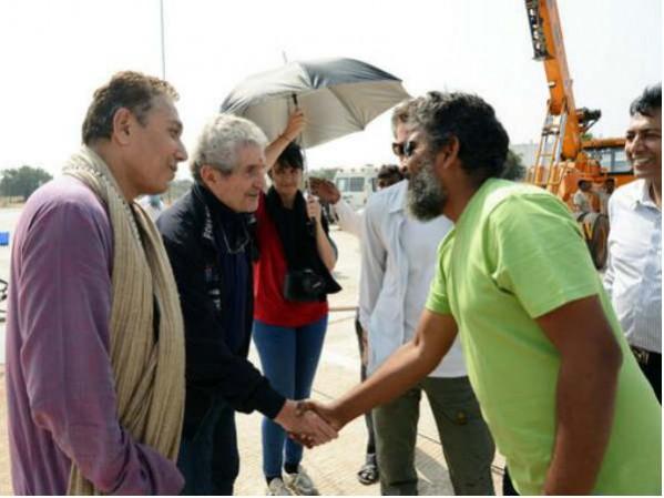 Oscar winning French director Claude Lelouch meets SS Rajamouli on the set of Oscar winning French director Claude Lelouch meets SS Rajamouli on the set of