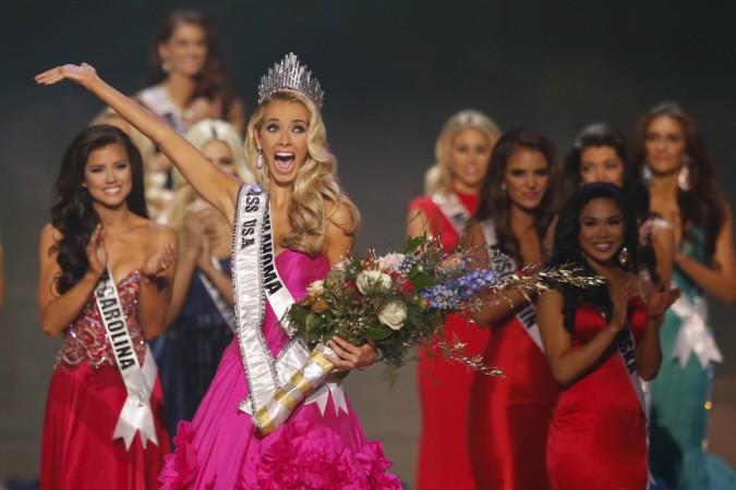 Newly crowned Miss USA Olivia Jordan of Oklahoma reacts after winning the 2015 Miss USA beauty pageant in Baton Rouge, Louisiana July 12, 2015. Fifty-one state title holders competed in the swimsuit, evening gown and interview categories for the title of Miss USA 2015. Miss USA 2015 Olivia Jordan