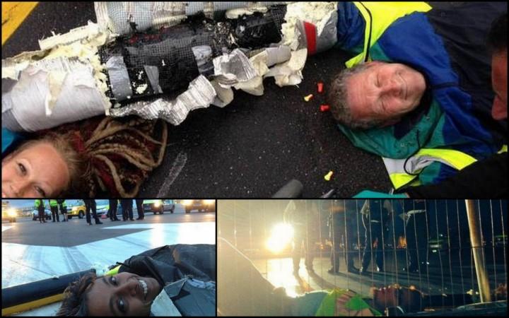 13 environmental activists of Plane Stupid broke into the Heathrow airport runaway after cutting through the fence on Monday.