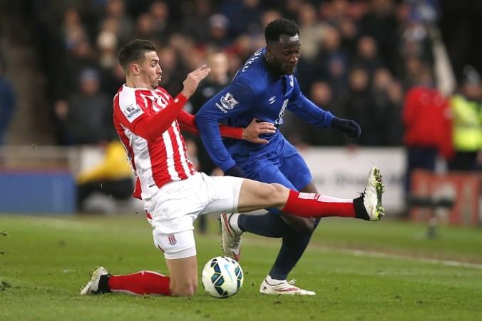 Stoke City and Everton renew their Premier League rivalry in the Barclays Asia Trophy 2015 Geoff Cameron Stoke City Romelu Lukaku Everton