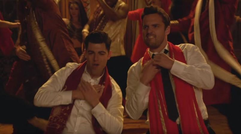 Nick, Schmidt and WInston dance to a Bollywood song