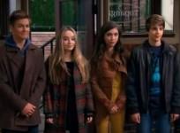 Lucas, Maya, RIley and Farkle from Girl Meets World season 2 episode 27 titled Girl Meets Money