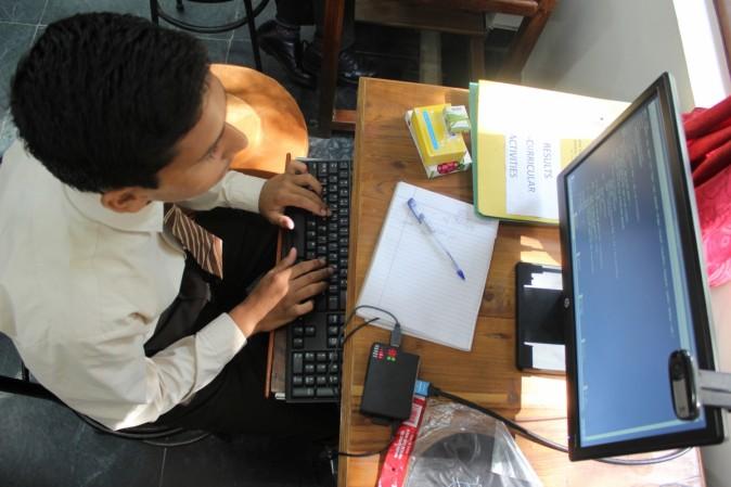 A student uses the Raspberry Pi setup A student uses the Raspberry Pi setup