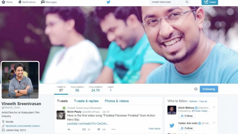 Vineeth Sreenivasan fake Twitter account