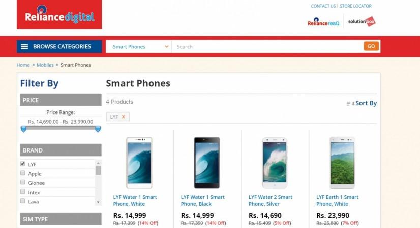 Reliance Lyf series smartphones Earth 1, Water 1, 2 listed on e-commerce site; price, specifications revealed