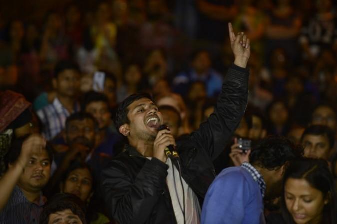 Kanhaiya Kumar, a Jawaharlal Nehru University (JNU) student union leader, raises slogans before addressing a meet on the JNU campus in New Delhi, on March 3, 2016. kanhaiya Kumar