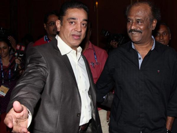A picture of Kamal Haasan with Rajinikanth. Kamal Haasan with Rajinikanth