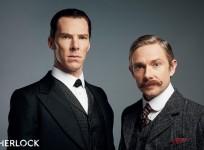 Benedict Cumberbatch and Martin Freeman as Sherlock and Watson