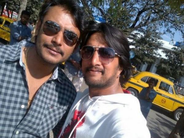 A picture of Darshan with Sudeep. Darshan with Sudeep