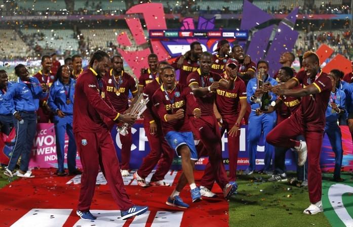 West Indies celebrate after clinching the World T20 2016 title in dramatic style West Indies, World T20, Chris Gayle, Andre Russell