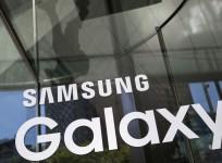 A Samsung Galaxy sign is seen at the Samsung Galaxy Unpacked event