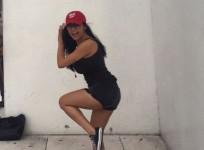 Mia Khalifa pretending to pitch