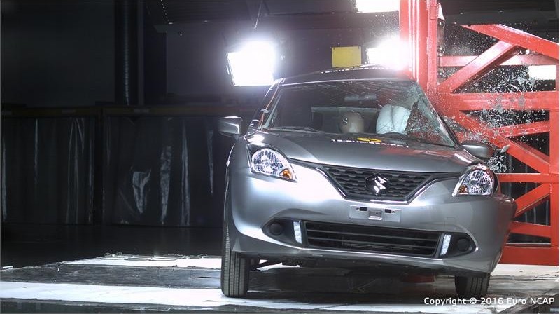 Made-in-India Suzuki Baleno gets 3 stars rating in crash test. Pictured: Baleno pole crash test 2