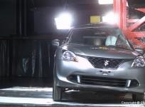 Made-in-India Suzuki Baleno gets 3 stars rating in crash test. Pictured: Baleno pole crash test 2