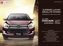 Toyota Innova Crysta is scheduled to be launched in India on 3 May