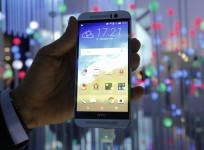 The new HTC One M9 smarphone is displayed during the Mobile World Congress
