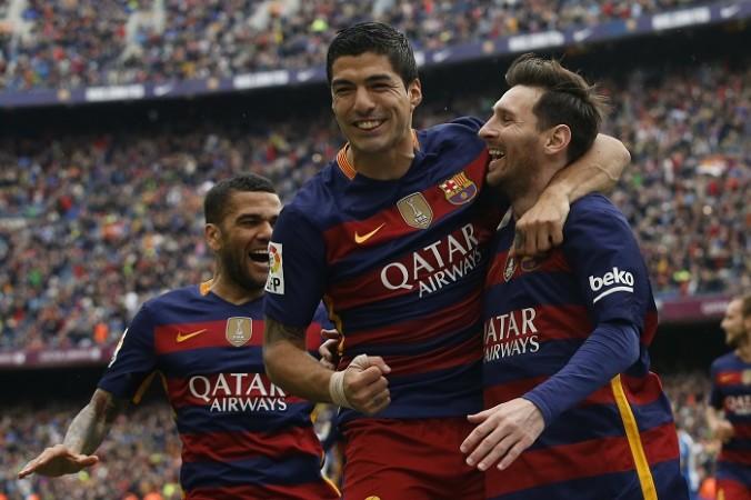 Dani Alves Luis Suarez Lionel Messi Barcelona