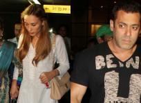 Salman Khan with Iulia Vantur and his mother Salma Khan at Mumbai airport