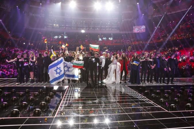 The ten winners from the second Semi-Final of Eurovision Song Contest 2016 gather on stage at the Globe Arena