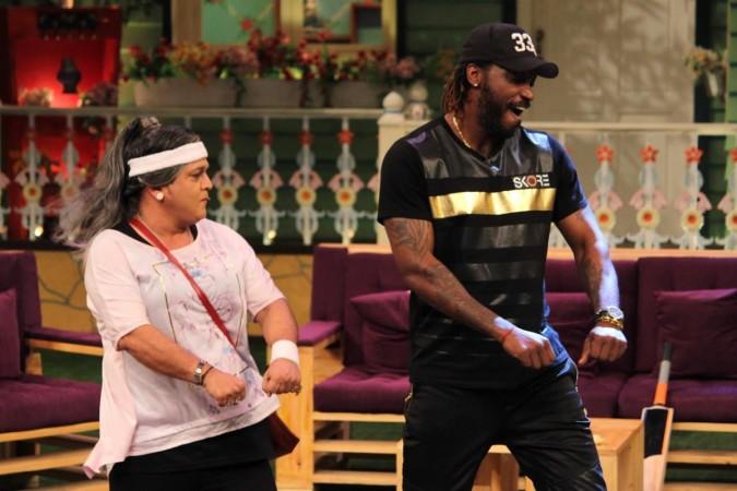 Cricketer Chris Gayle in &quot;Jhalak Dikhhla Jaa 9&quot;? Pictured: Chris Gayle shaking legs with Ali Asgar on &quot;The Kapil Sharma Show.&quot;
