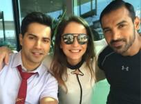 Varun Dhawan and John Abraham on "Dishoom" sets