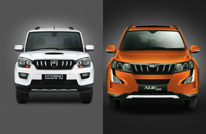 Mahindra Scorpio (white), XUV500 (Orange) Mahindra Scorpio, XUV500