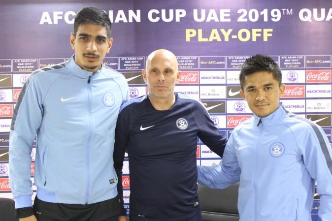 India coach Stephen Constantine with Gurpreet Singh Sandhu and Sunil Chhetri. indian football