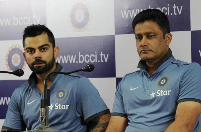 Indian cricket team head coach Anil Kumble and Virat Kohli during a press conference at Chinnaswamy Stadium, in Bengaluru on July 4, 2016. kohli kumble