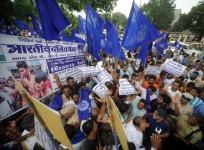 Bhartiya Dalit Panther (BDP) members stage a demonstration against Dalit Assault Case at Una, in Ahmedabad on July 19, 2016.