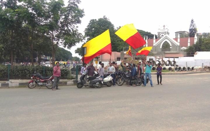 In picture: Protesters gather at Corporation Circle in Bangalore on the day of Karnataka Bandh on Saturday, July 30, 2016. Karnataka bandh