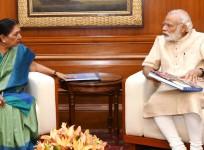 Gujarat Chief Minister Anandiben Patel calls on Prime Minister Narendra Modi in New Delhi, on May 16, 2016.